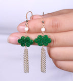 Jadeite Sapphire Knot Tassel Earrings 14K Hook Women's Jewelry