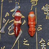 Red Agate Carved Dzi Beads Tibetan God Wealth Vajra Shaped Pendant