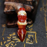 Red Agate Carved Dzi Beads Tibetan God Wealth Vajra Shaped Pendant