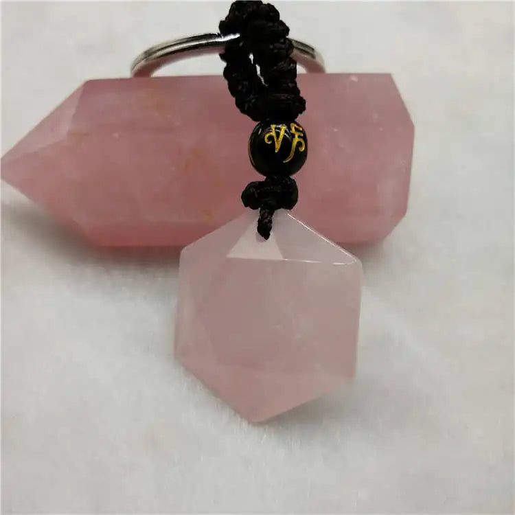 Natural Quartz Stone Keychain Pink Crystal Key Rings Bag Accessories