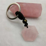 Natural Quartz Stone Keychain Pink Crystal Key Rings Bag Accessories