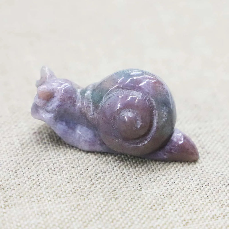 Natural Stone Snail Animal Ornaments Fluorite Agate Quartz Crafts Figurine