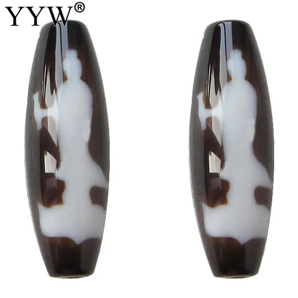 1Pcs Natural Tibetan Dzi Beads, Oval Guanyin Kuanyin, AAA, 12x38mm