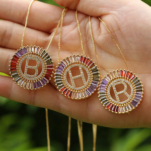 Rainbow CZ Initial Pendant Necklace for Women