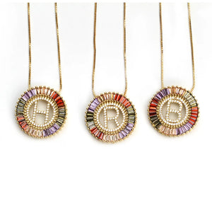 Rainbow CZ Initial Pendant Necklace for Women
