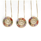 Rainbow CZ Initial Pendant Necklace for Women