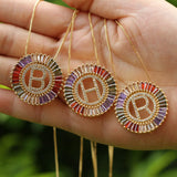 Rainbow CZ Initial Pendant Necklace for Women