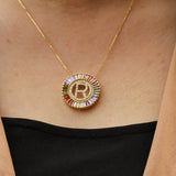 Rainbow CZ Initial Pendant Necklace for Women