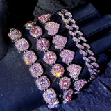 Pink Rhinestone Miami Cuban Chain Bracelet Chunky Tennis Jewelry