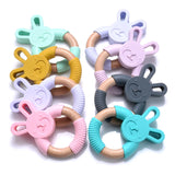 1Pcs Rabbit Ears Teether Wooden Teething Pendant Necklace DIY Pacifier Chain