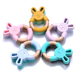 1Pcs Rabbit Ears Teether Wooden Teething Pendant Necklace DIY Pacifier Chain