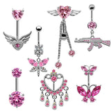 Romantic Pink Belly Piercing Buckle Umbilical Nail Cat Head Dragonfly Pistol