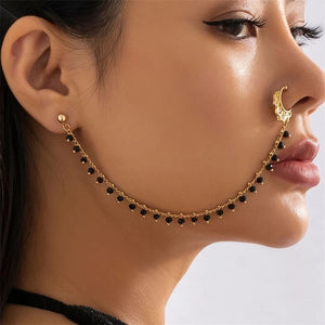 Bead Chain Clip Nose Ring Cuff For Women Ear Stud Punk Retro Ethnic Jewelry