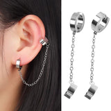 Stainless Steel Ear Cuff Drop Chain Earrings for Men Women Punk Rock