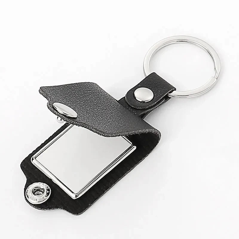 1Pcs Sublimation Blank Photo Frame Keychain With PU Cover Leather Case