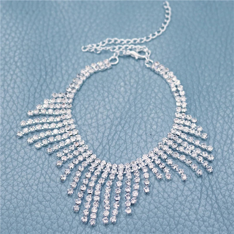 Tassel Rhinestone Anklet Chain Crystal Beach Bridal Foot Chain Jewelry