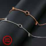 Three Stones Round Prong Bracelet Settings Rose Plated 925 Sterling Silver