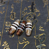 Tibet 3 Lines Totem 10mm Black/White Agate Dzi Beads Carving Instrument