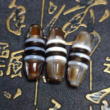Tibet 3 Lines Totem 10mm Black/White Agate Dzi Beads Carving Instrument