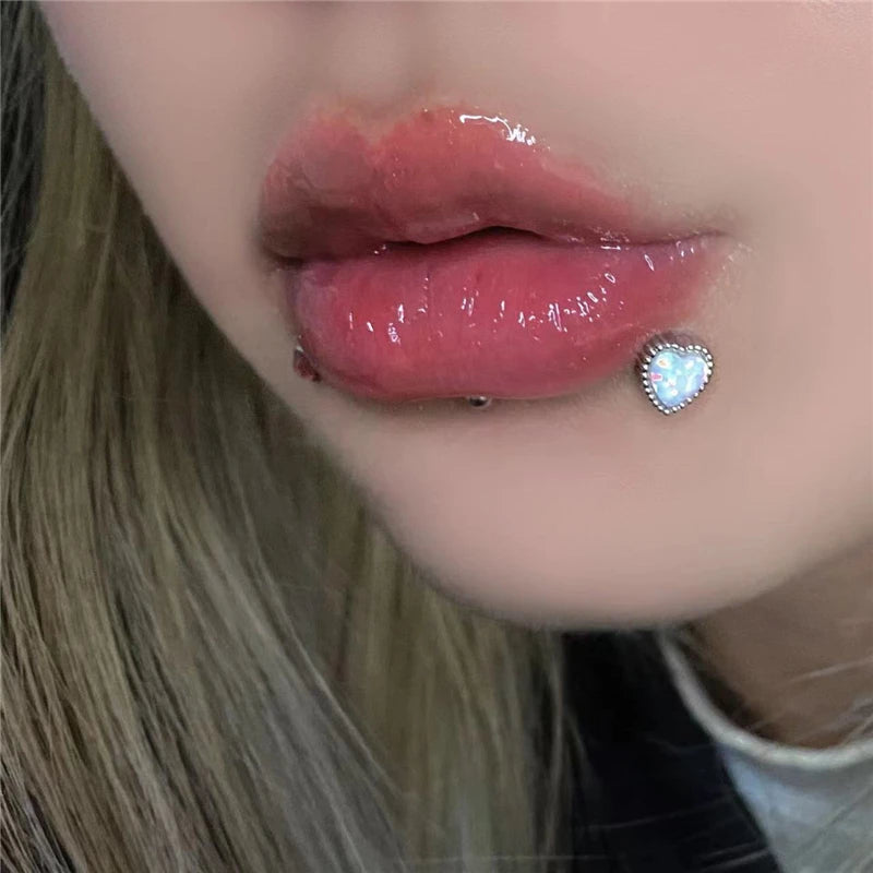 Colorful Heart Lip Studs Piercing Body Jewelry For Women Titanium Steel