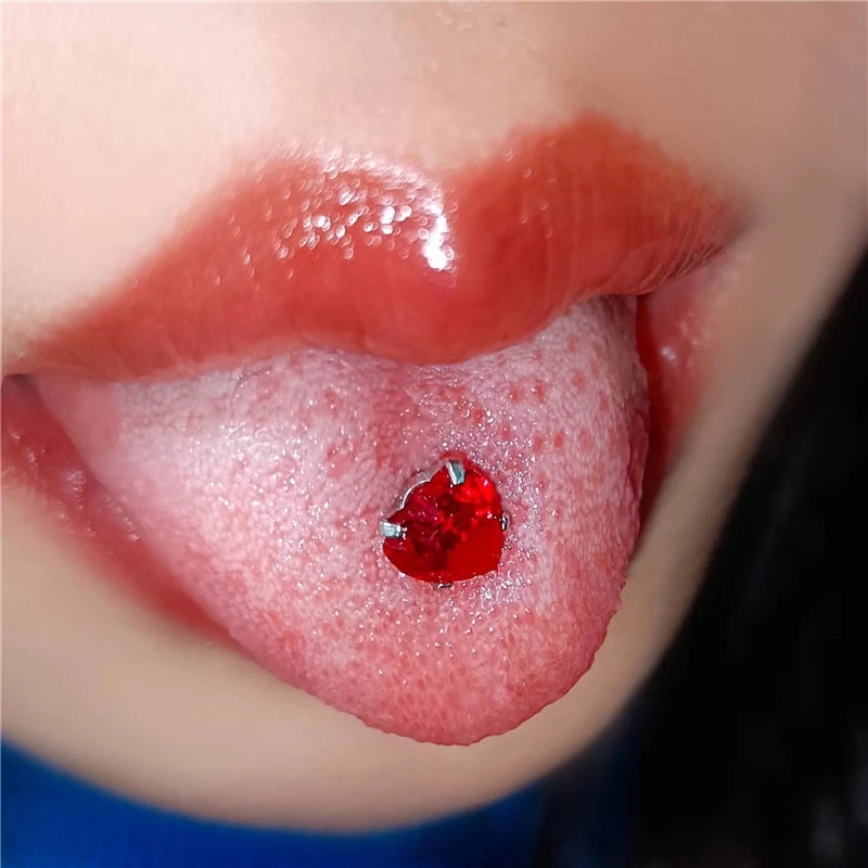 Heart Crystal Zircon Tongue Ring Titanium