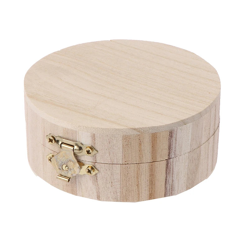 Vintage Round Wooden Jewelry Box Square Storage Case...