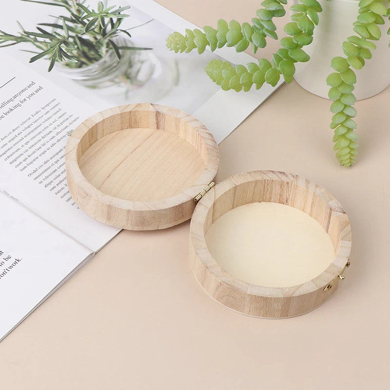 Vintage Round Wooden Jewelry Box Square Storage Case...