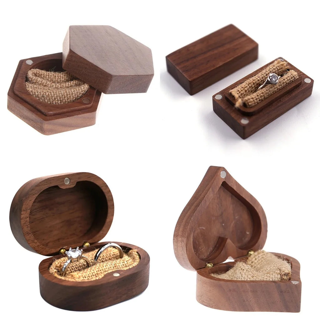 1Pcs Walnut Personalized Vintage Wedding Wood Ring Box Holder