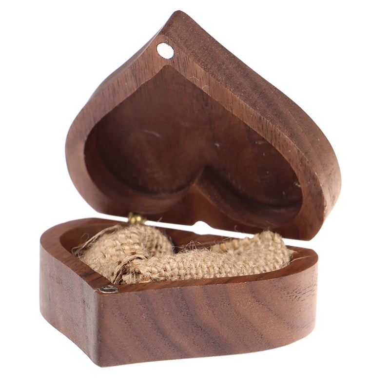Walnut Wood Heart Jewelry Box Rustic Wedding Ring Box