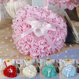 Wedding Ring Pillow with Heart Rhinestone and Pearl Decor