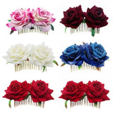 Red Rose Flower Hair Comb Bridal Wedding Jewelry Prom Headpiece