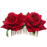 Red Rose Flower Hair Comb Bridal Wedding Jewelry Prom Headpiece