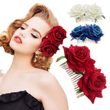 Red Rose Flower Hair Comb Bridal Wedding Jewelry Prom Headpiece