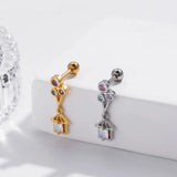 16G Stainless Steel Zircon Dangle Earrings for Women