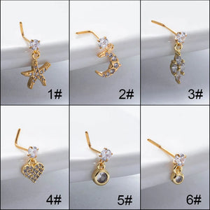 20G Stainless Steel L Piercing Nose Studs Cuff Heart Round Dangle Nose Studs