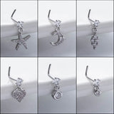 20G Stainless Steel L Piercing Nose Studs Cuff Heart Round Dangle Nose Studs