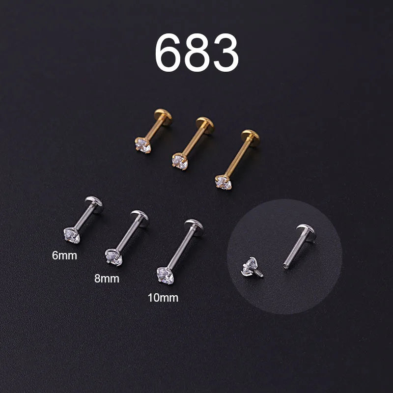Zircon Lip Piercing Studs 3MM 1.2*6/8/10mm
