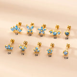 Zircon Crown Flower Earrings for Women Ear Cuff Stainless Steel Piercing Stud