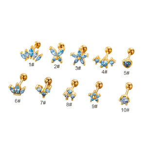 Zircon Crown Flower Earrings for Women Ear Cuff Stainless Steel Piercing Stud