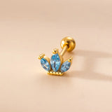 Zircon Crown Flower Earrings for Women Ear Cuff Stainless Steel Piercing Stud