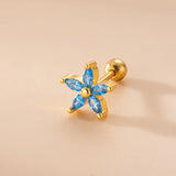 Zircon Crown Flower Earrings for Women Ear Cuff Stainless Steel Piercing Stud