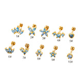 Zircon Crown Flower Earrings for Women Ear Cuff Stainless Steel Piercing Stud