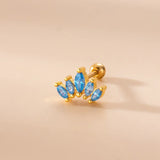 Zircon Crown Flower Earrings for Women Ear Cuff Stainless Steel Piercing Stud