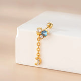 Zircon Stainless Steel Moon Dangle Stud Earrings