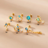 Zircon Stainless Steel Moon Dangle Stud Earrings