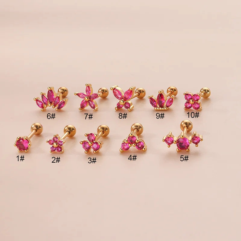 Zircon Crown Earring Women Ear Cuff Stainless Steel Piercing Stud Teens