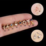 Zircon Stainless Steel Ear Cuff Earring for Women Moon Geometry Piercing Stud
