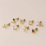 Zircon Stainless Steel Ear Cuff Earring for Women Moon Geometry Piercing Stud