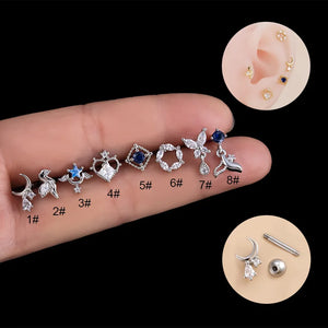 Zircon Stainless Steel Ear Cuff Earring for Women Moon Geometry Piercing Stud
