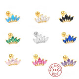 Multicolor Zircon Crown Stud Earrings 925 Sterling Silver Cartilage Piercing